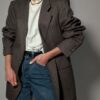 Vintage oversized blazer in bruin met subtiele streep