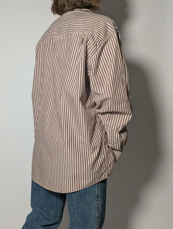 Vintage bruin-wit gestreepte blouse met verticale strepen