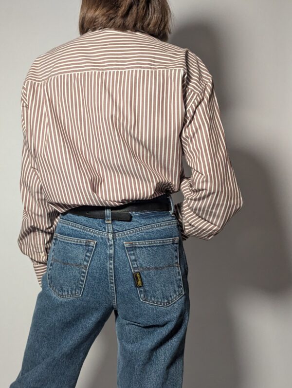 Vintage bruin-wit gestreepte blouse met verticale strepen