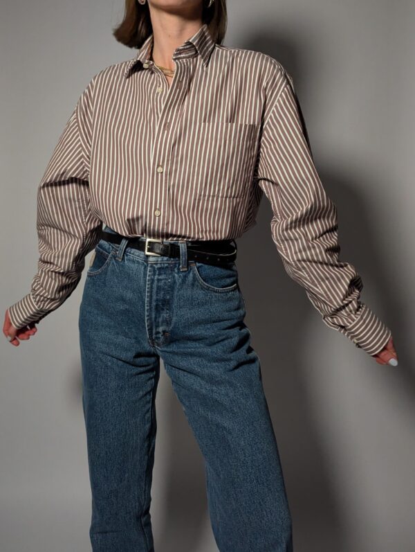 Vintage bruin-wit gestreepte blouse met verticale strepen