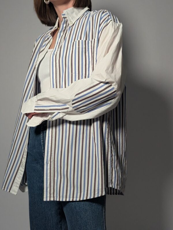 Vintage gestreepte blouse met contrasterende effen mouwen