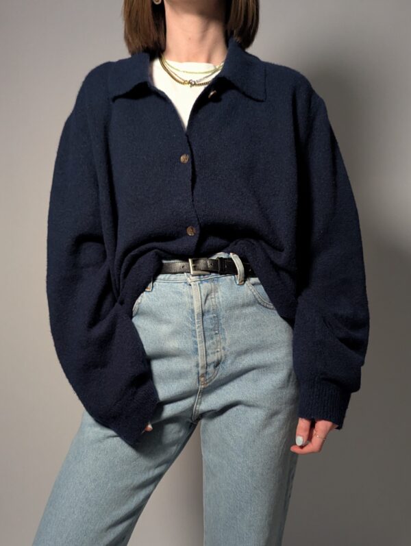 Vintage navy gebreid vest met kraag en knopen