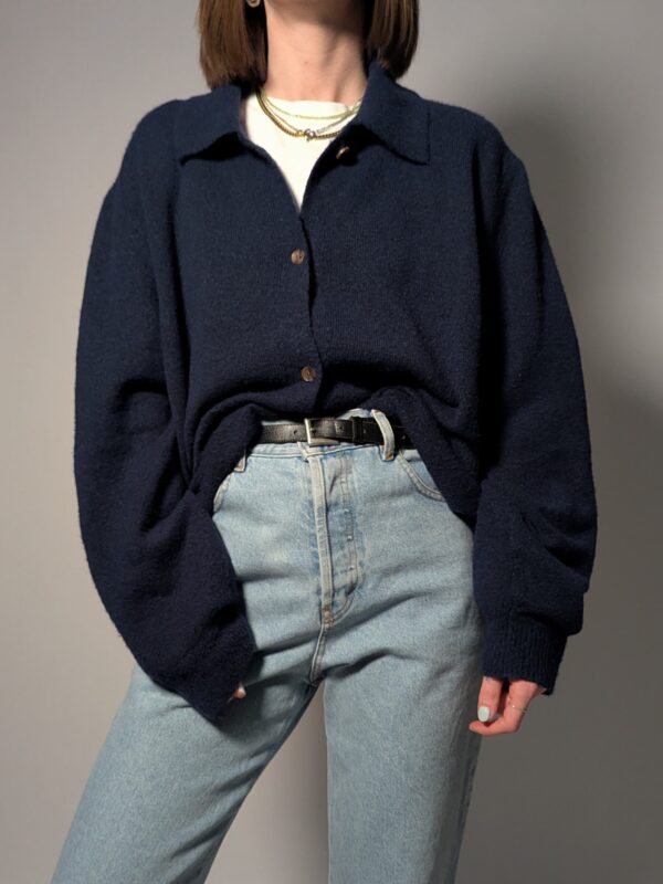 Deep current - 01 Vintage navy gebreid vest met kraag en knopen