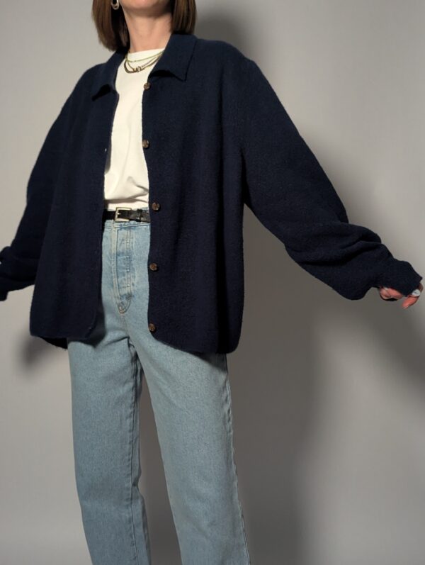 Vintage navy gebreid vest met kraag en knopen