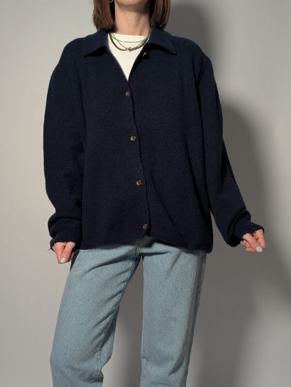 Vintage navy gebreid vest met kraag en knopen