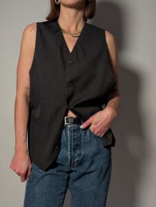 Vintage donkergrijze mouwloze gilet met knoopsluiting