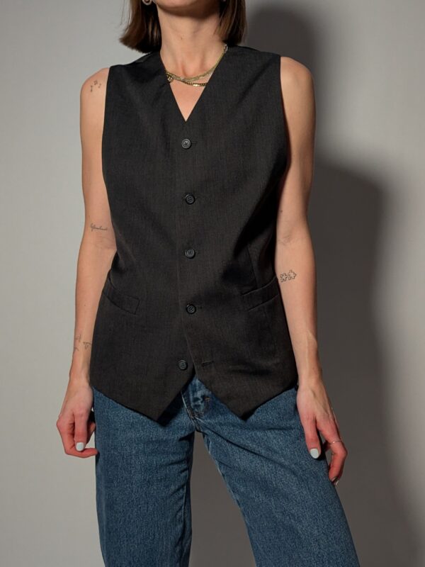 Vintage donkergrijze mouwloze gilet met knoopsluiting