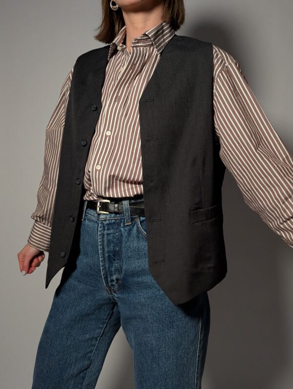 Vintage donkergrijze mouwloze gilet met knoopsluiting