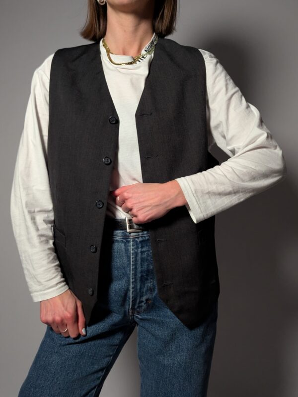 Vintage donkergrijze mouwloze gilet met knoopsluiting