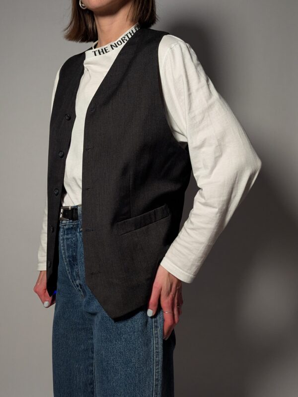Vintage donkergrijze mouwloze gilet met knoopsluiting