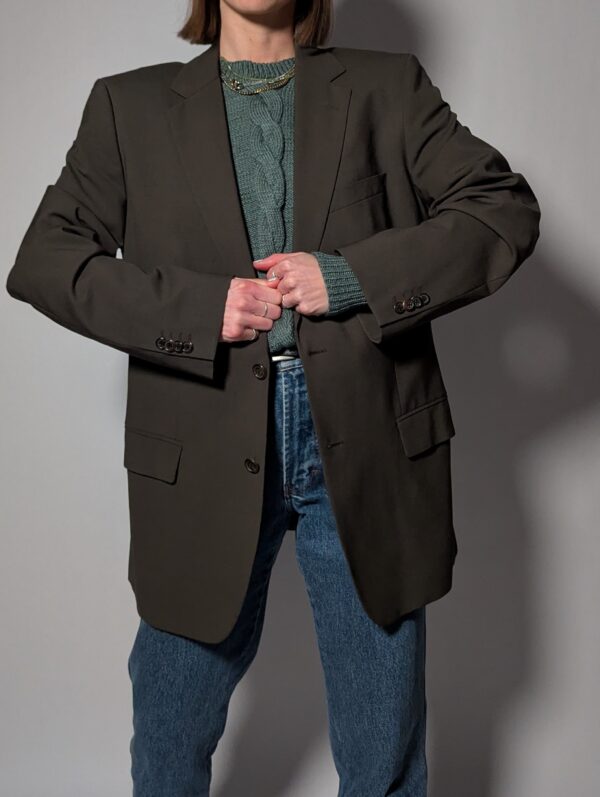 Vintage Hugo Boss olijfgroene blazer met strakke tailoring