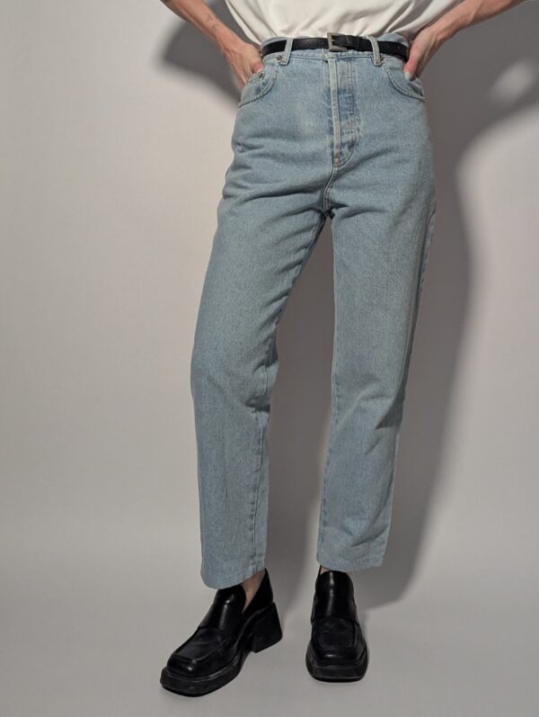 Vintage lichtblauwe high waist jeans met rechte pijp