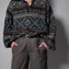 Shadow folk - 01 Vintage donkergrijze knit met patroon en polokraag