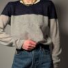 Vintage navy en grijze colourblock trui met zachte knit