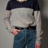 Vintage navy en grijze colourblock trui met zachte knit