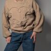 Vintage beige trui met 3D rozen