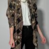 Vintage blazer met grafische ruitprint in bruin-, taupe- en zwarttinten en een rechte langere fit.