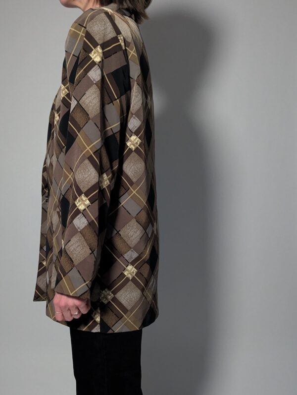 Vintage blazer met grafische ruitprint in bruin-, taupe- en zwarttinten en een rechte langere fit.