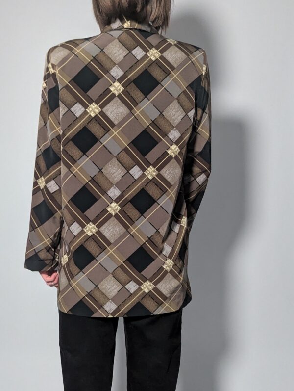 Vintage blazer met grafische ruitprint in bruin-, taupe- en zwarttinten en een rechte langere fit.