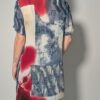 Vintage lange blouse met korte mouwen en abstracte print in crimsonrood, blauwgrijs en zachte neutrale tinten.