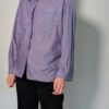 Vintage gestreepte blouse met lange mouwen in blauw en roze met borstzak en relaxte pasvorm.