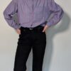 Vintage gestreepte blouse met lange mouwen in blauw en roze met borstzak en relaxte pasvorm.
