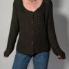 Vintage donkergroen grofgebreid vest met knoopsluiting, lange mouwen en oversized pasvorm.