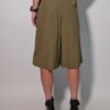 Olive flow 02 Vintage katoenen culotte in olijfgroen met hoge taille, wijde cropped pijpen en strikceintuur.